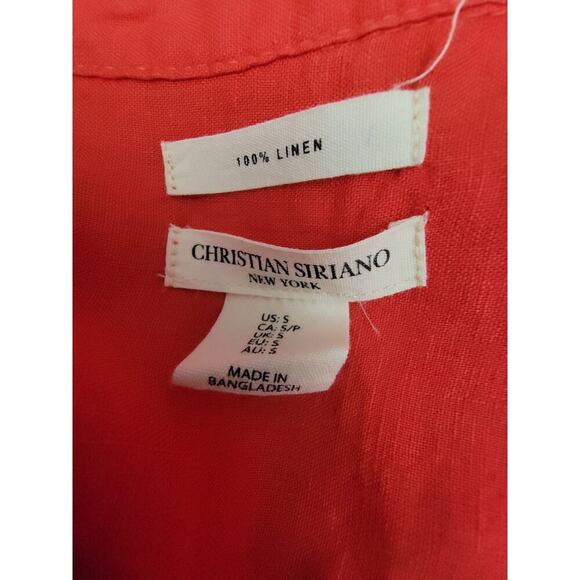 Christian Siriano 100% Linen Button Up Shirt Sz Small Red Pockets Long Sleeves - Picture 9 of 10